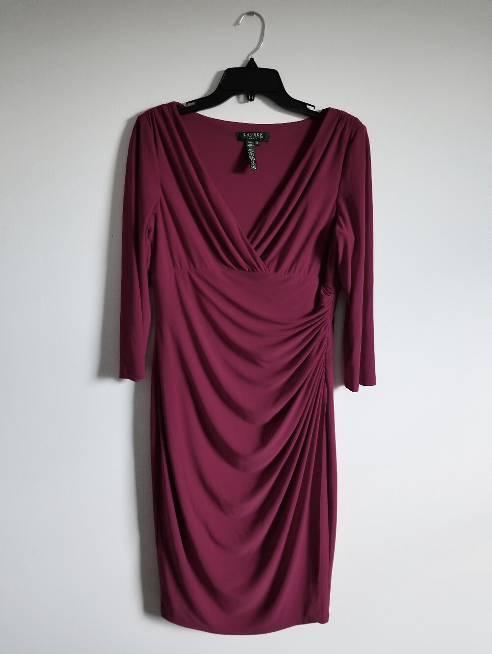 Ralph Lauren Wrap-Style Ruched Sheath Dress - Berry